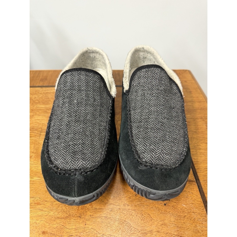 Sorel Men's 11 Dude Moc Slipper Shoes Black Suede Fleece Lined Indoor Outdoor